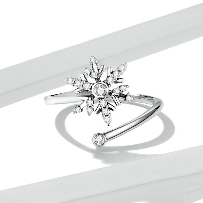 Anel Ajustável Floco de Neve em Prata 925