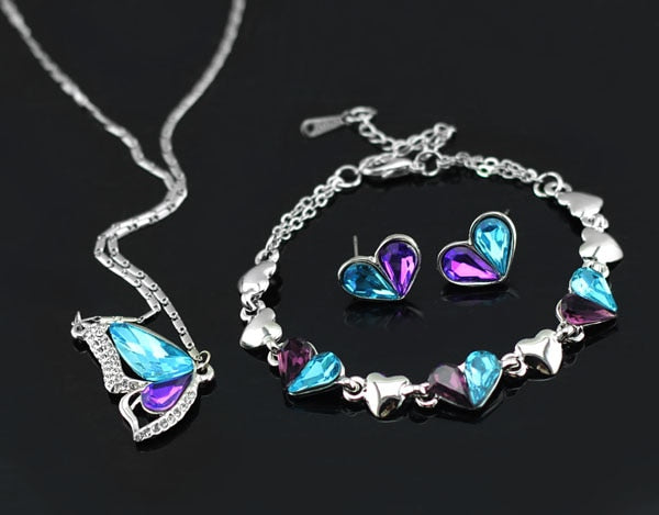 Conjunto Prata Cristal Austríaco Butterfly (3 peças)