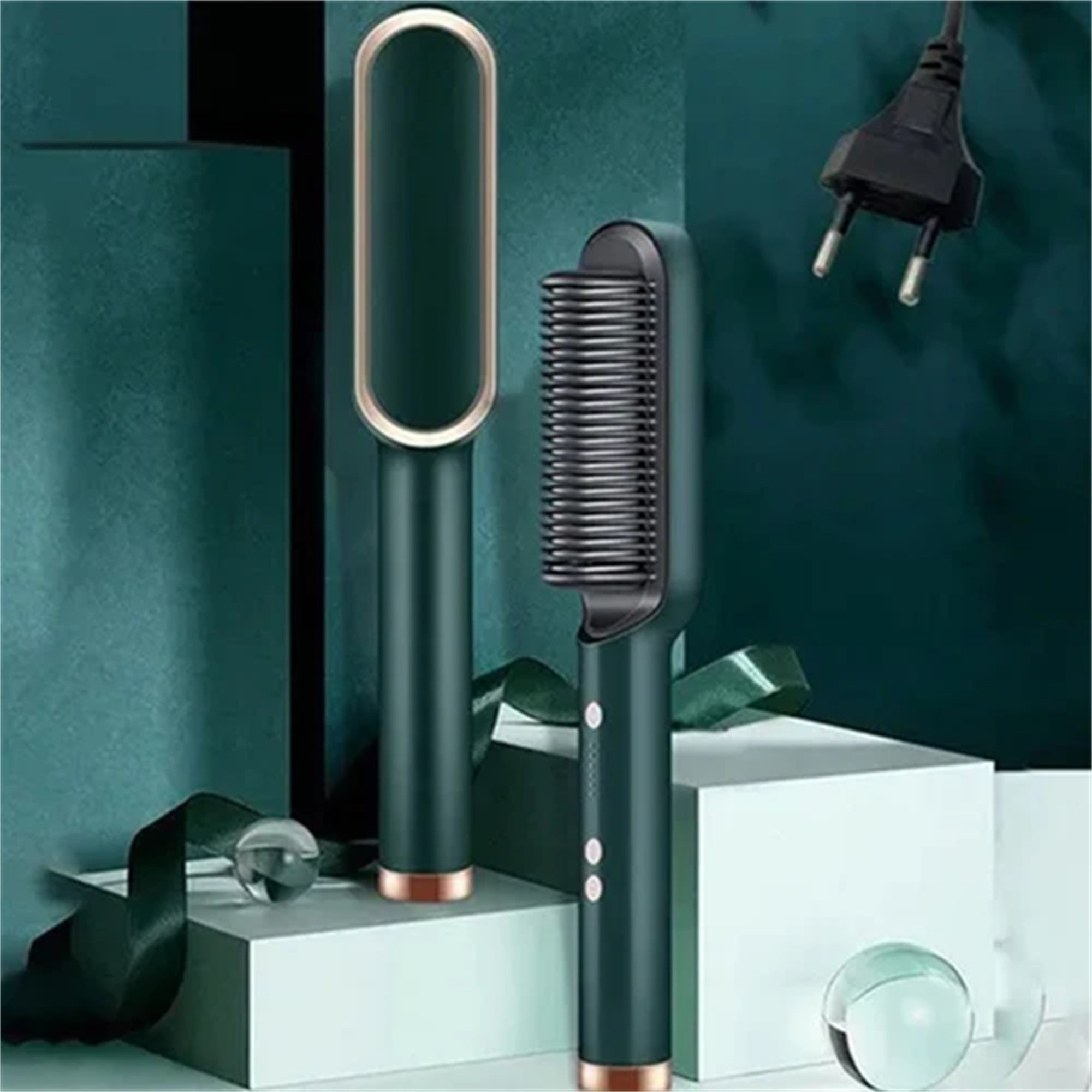 Escova Alisadora Styler Pente 3 em 1 - Alisa, Modela e Hidrata com luzes de Íons