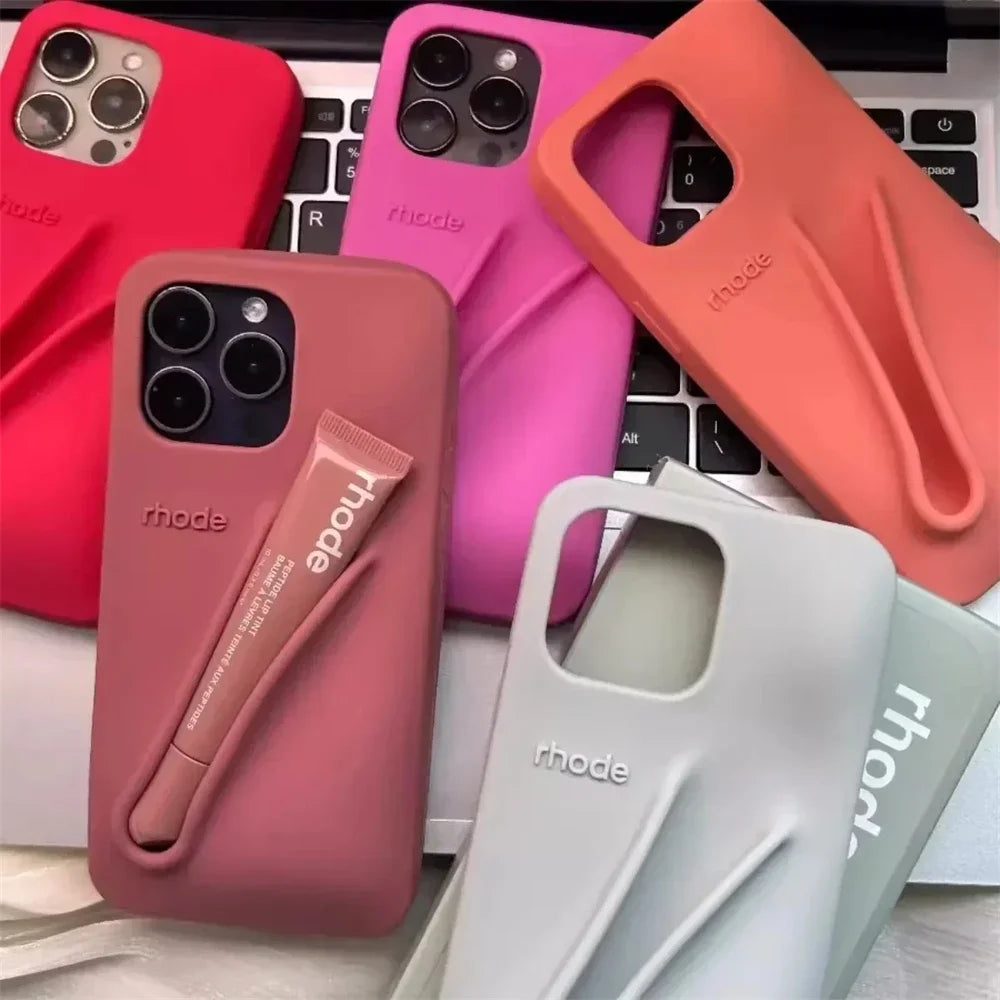 Capa de iPhone Lip Holder com Lip Gloss- Cinza