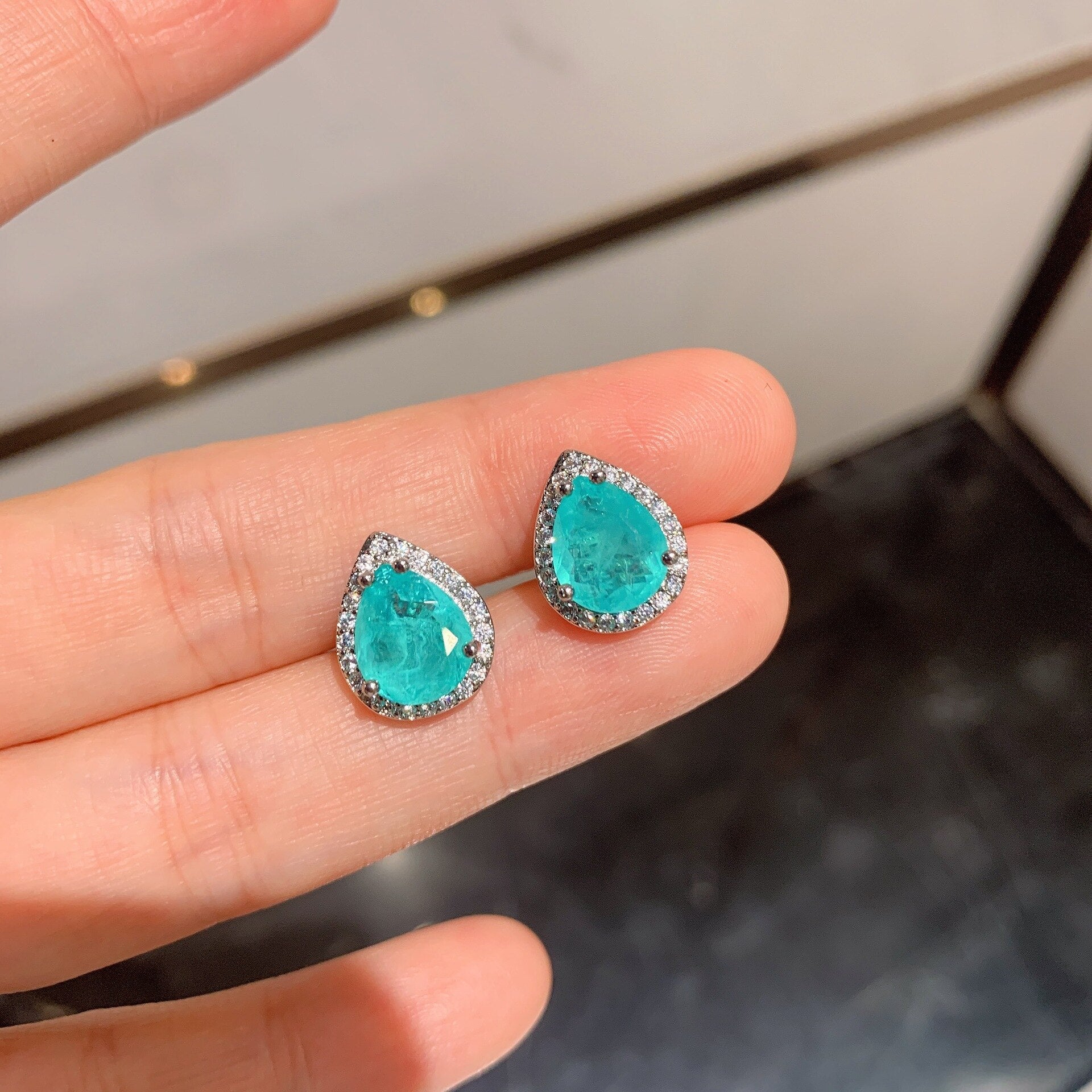 Conjunto Gota Turmalina Ródio Branco