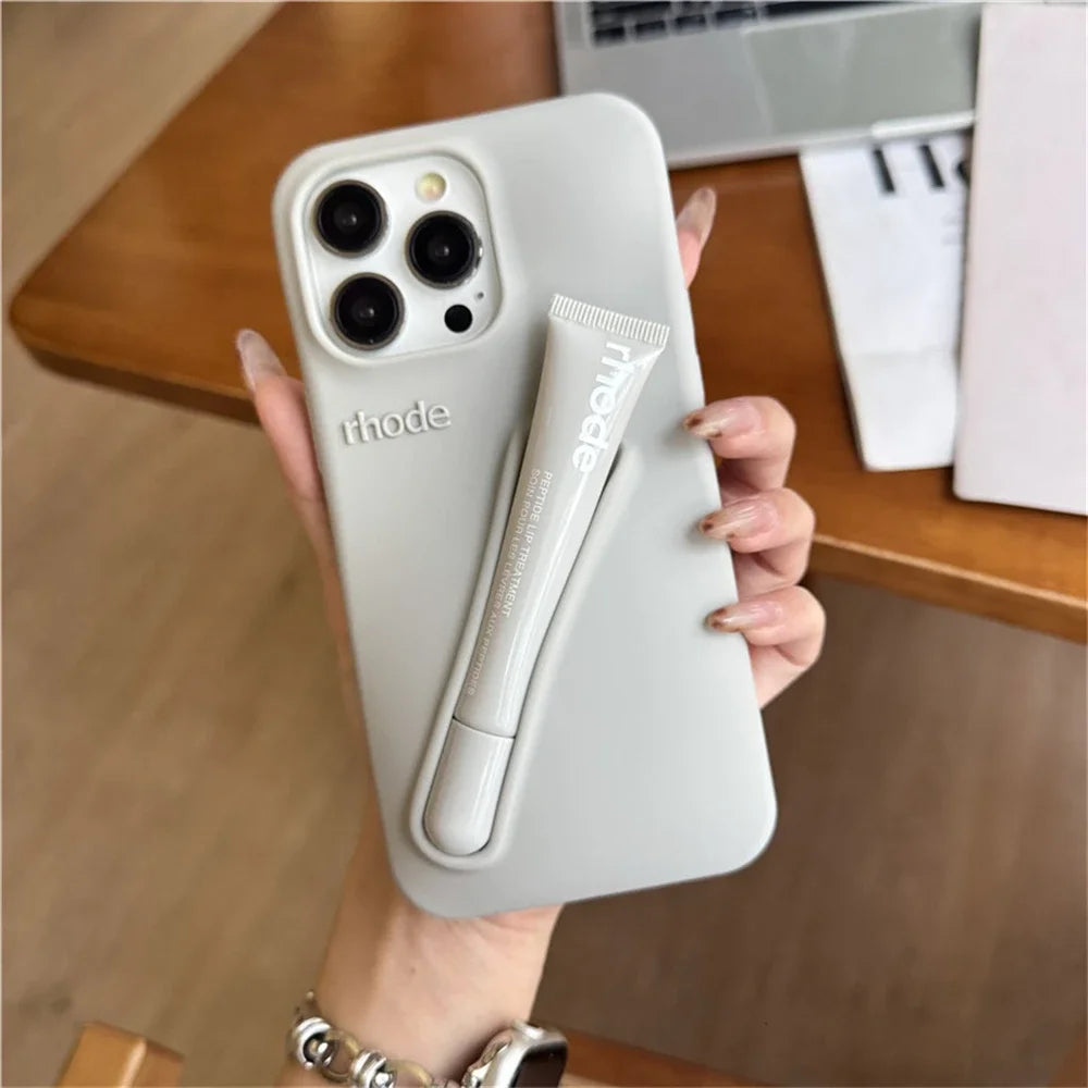 Capa de iPhone Lip Holder com Lip Gloss- Cinza