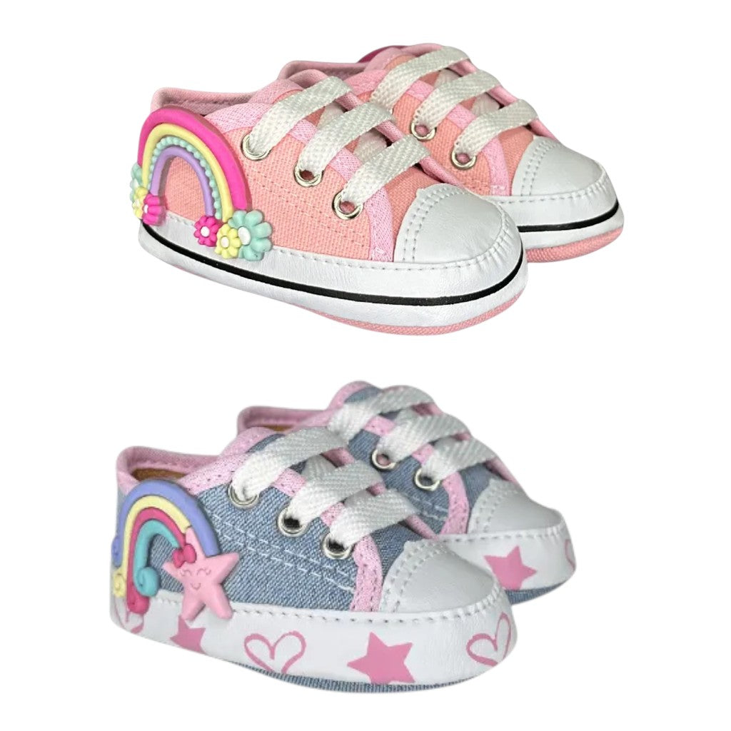 Tênis de bebê menina Starzinho Arco Íris e Estrelinha (Jeans)