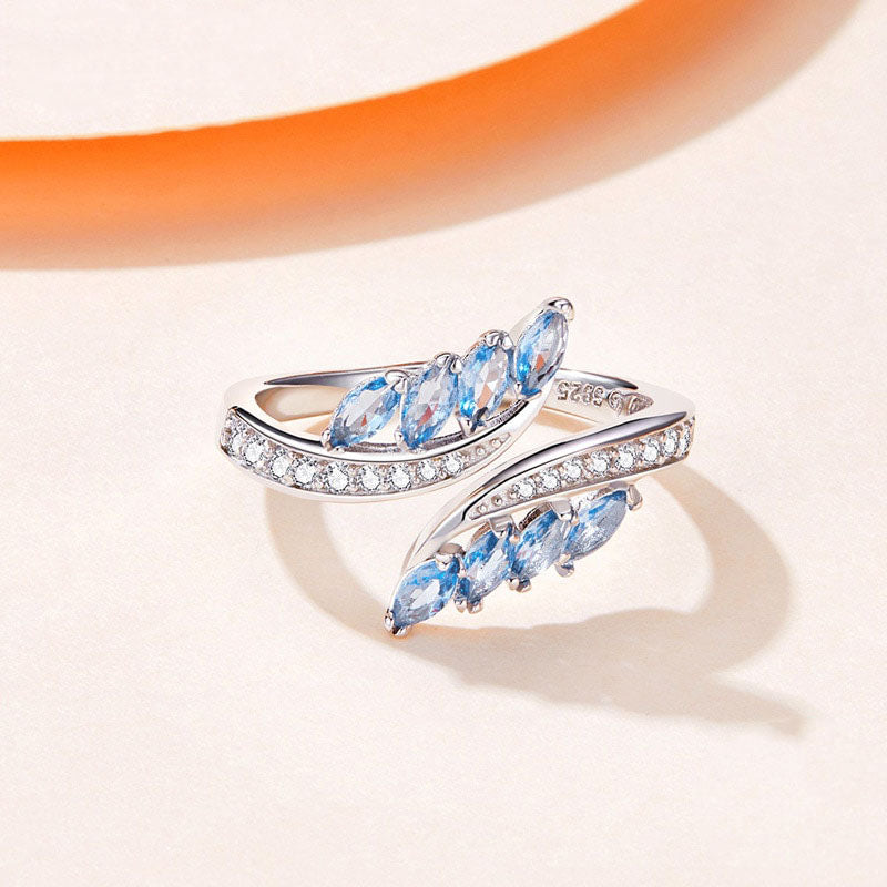 Anel Ajustável Navetes de Zircônia Azul em Prata 925