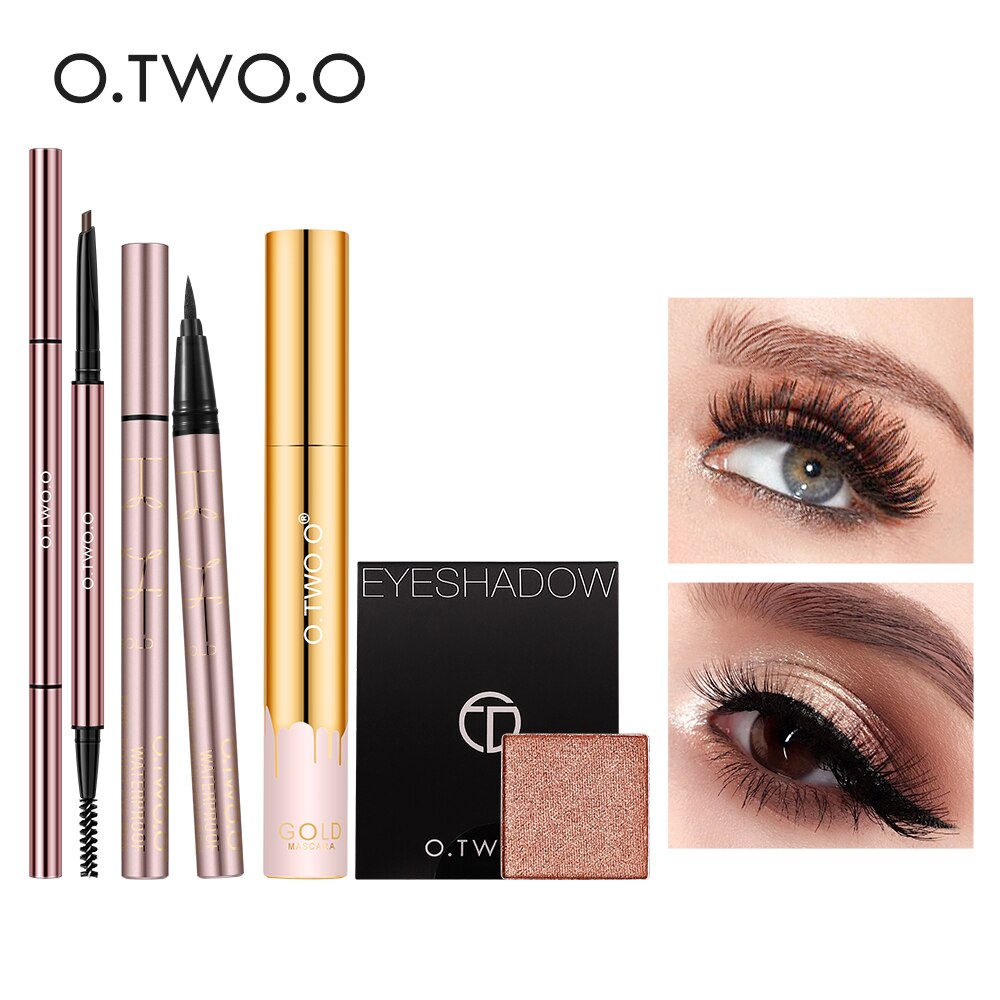 Kit para os Olhos - Lápis para Sobrancelha + Caneta delineadora + Mascara de Cílios + Sombra metálica - O.TWO.O