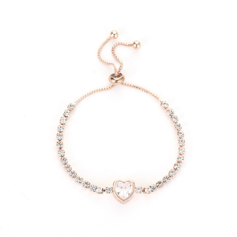 Pulseira ajustável de Coração em zircônia ouro e prata