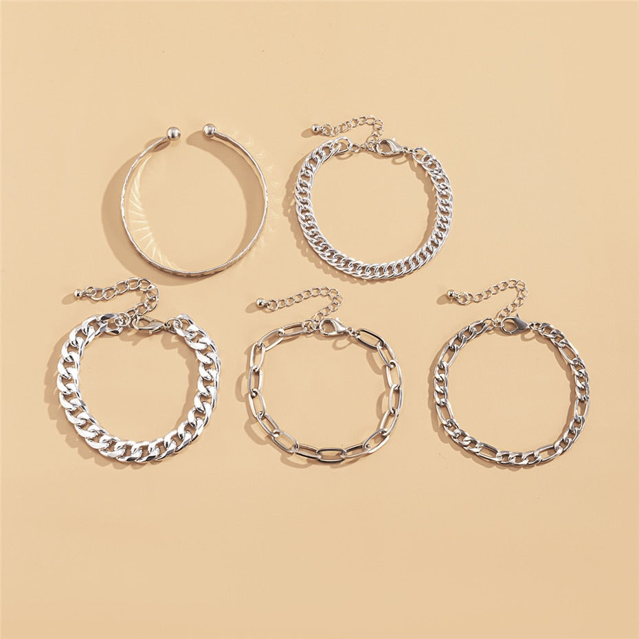 Conjunto de pulseiras de correntes 5 peças