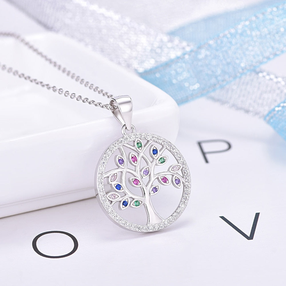Colar Arvore da Vida em Prata 925 com Zirconias Coloridas