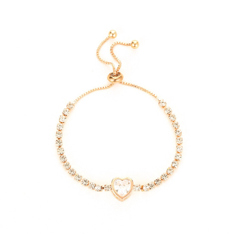 Pulseira ajustável de Coração em zircônia ouro e prata