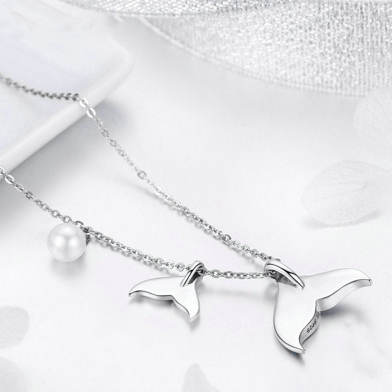 Colar Rabo de Sereia em Prata 925 com Zircônias Azuis e Pérola Branca