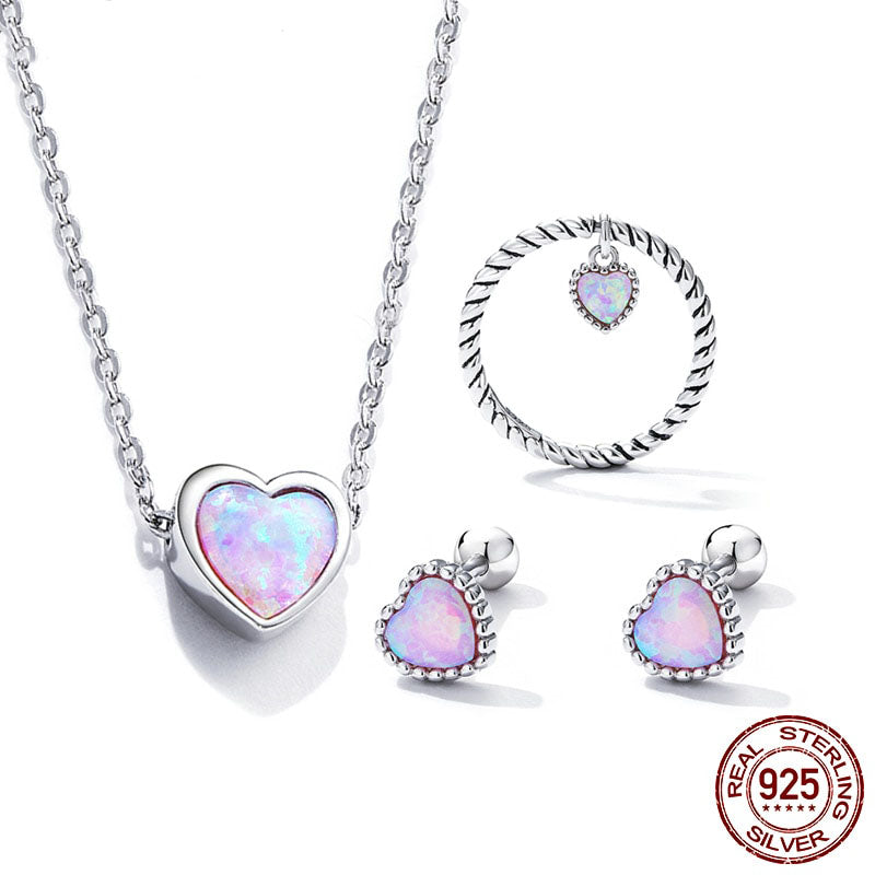 Conjunto Coração de Opala em Prata 925 (3 peças)