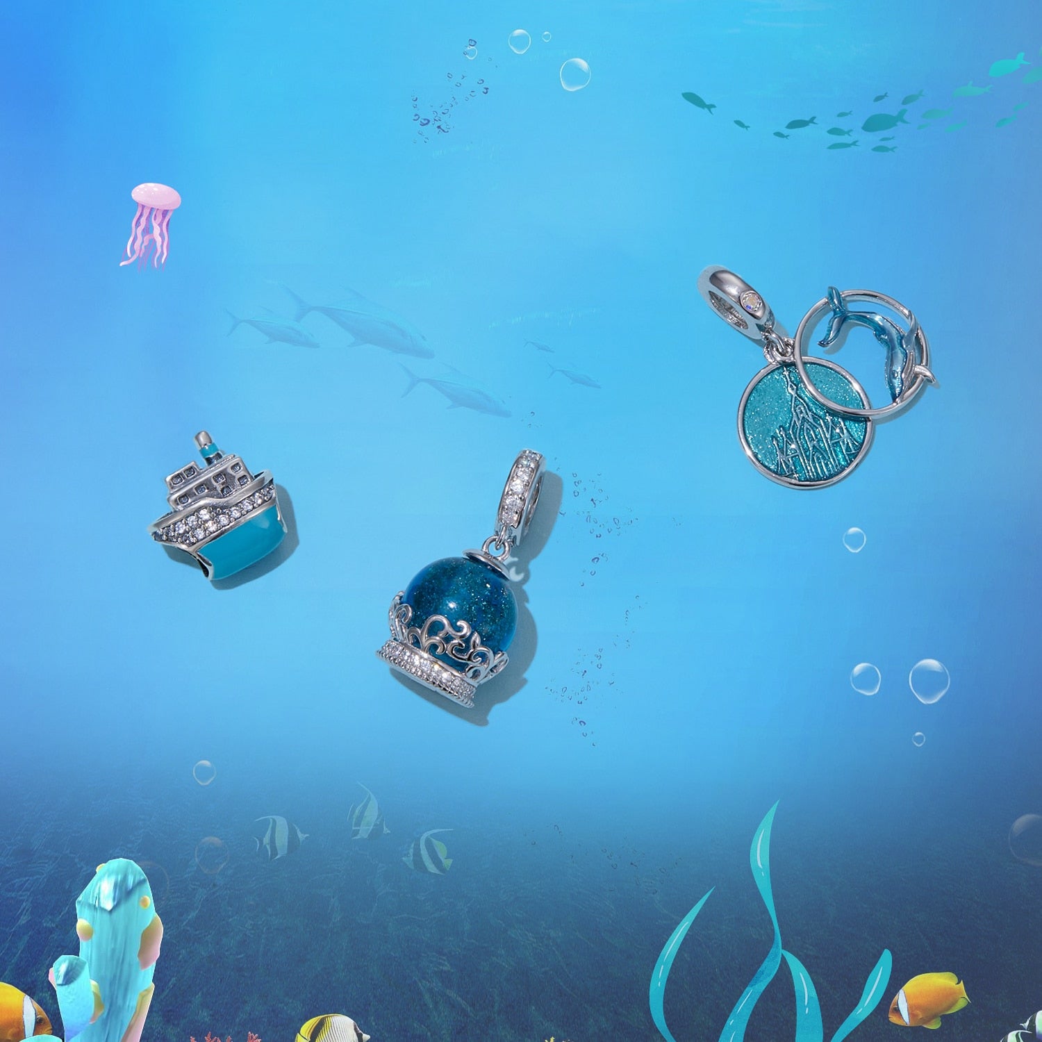 Pulseira e Berloques Coleção Oceano - Prata 925