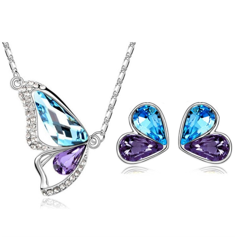 Conjunto Prata Cristal Austríaco Butterfly (3 peças)