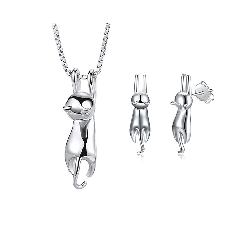 Conjunto Gatinho Brincos e Colar